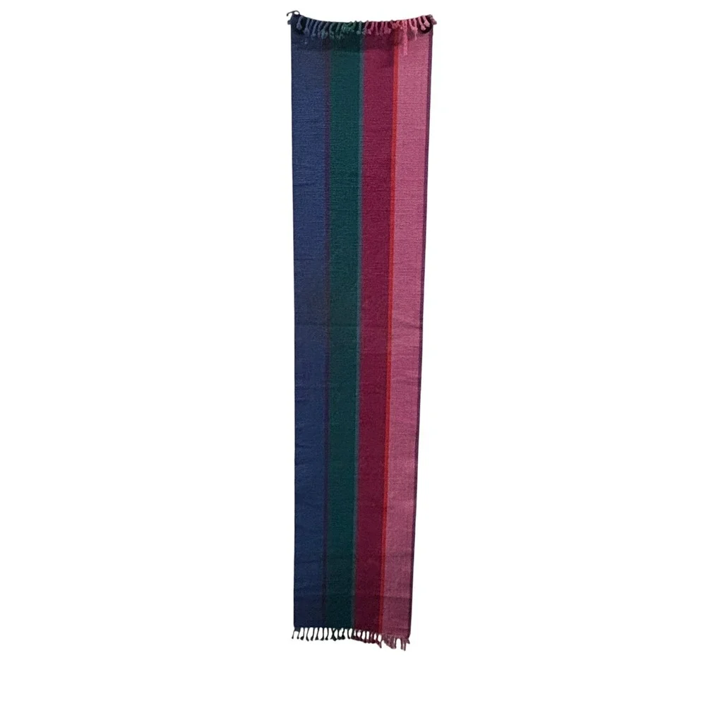 Pier 1‎ Imports Multi Color Striped Cotton Table Runner 14x72 Boho Fringe VTG